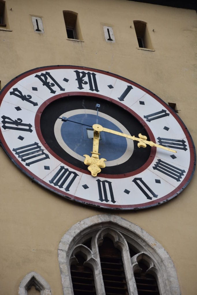 A baroque architectural clock in its final location