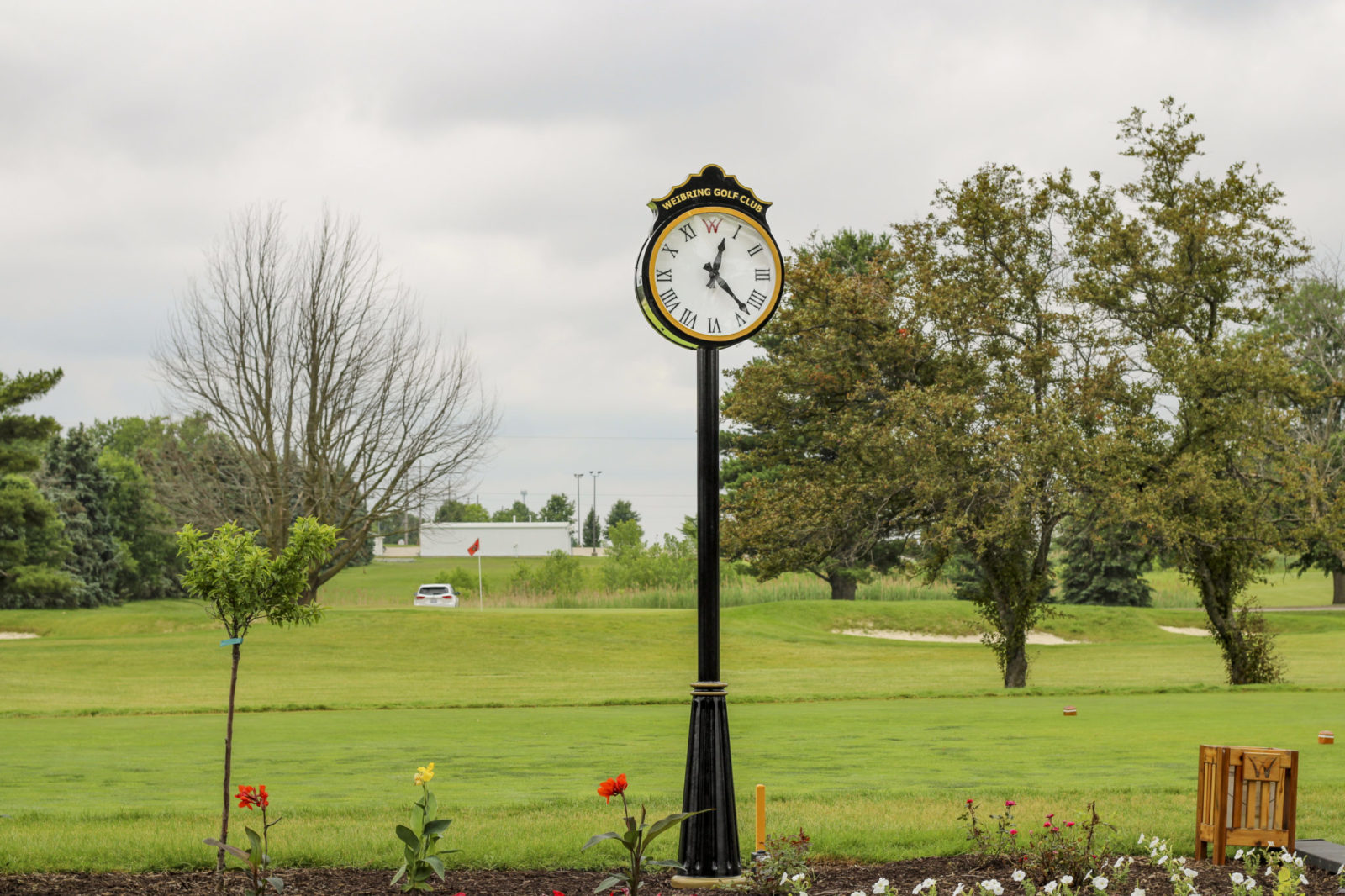 A unique landmark on a Golf Course of a Courtyard 10 foot Post Clock. This is one of our more popular Street Clocks.