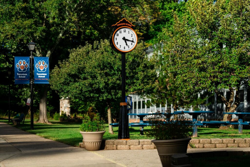 A beautiful Courtyard Post Clock installed