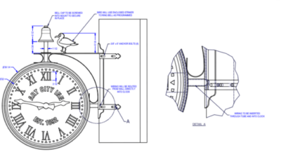 A CAD drawing of one of our Customized Bracket Clocks